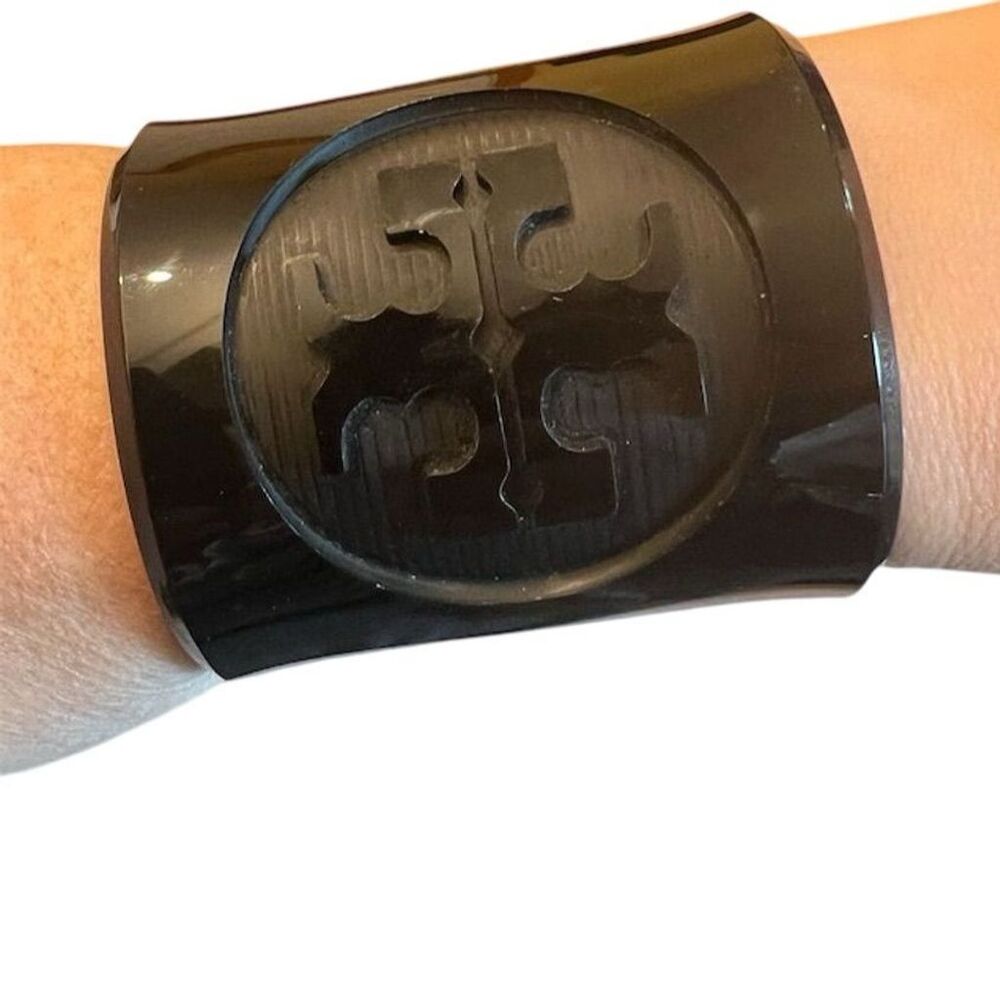 Tory Burch Black Logo Cuff Resin Bracelet